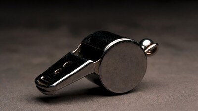 Shiny metal whistle with chain