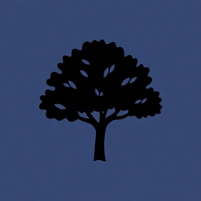 Black silhouette tree on blue background