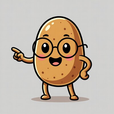 Cartoon potato pointing with glasses