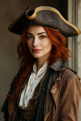 Redhead woman in pirate costume