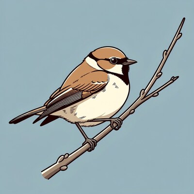 Bearded Tit Bird on Branch