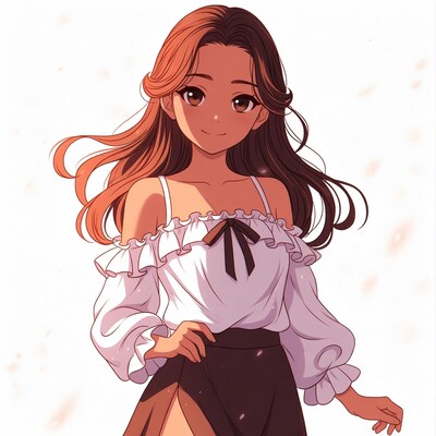 Anime girl with orange hair in white blouse