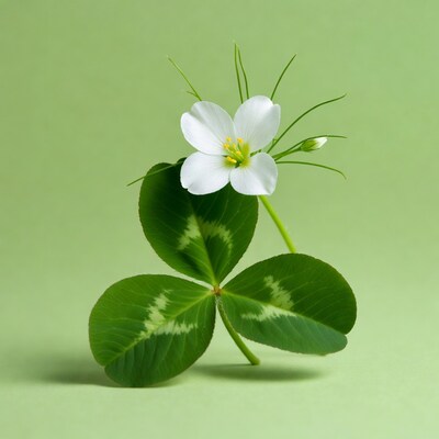 Four-leaf clover with white flower