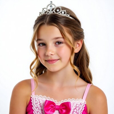 Girl wearing tiara and pink dress