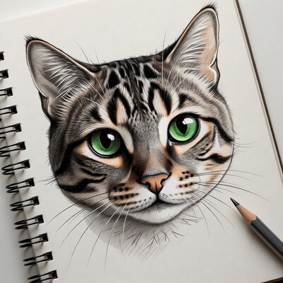 Tabby Cat Portrait Sketchbook Drawing