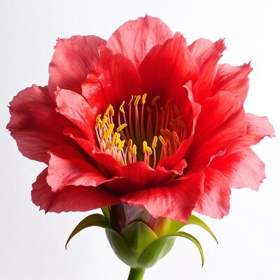 Red Peony Flower on White Background