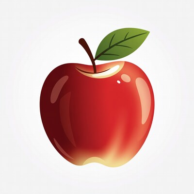 Red apple with green leaf