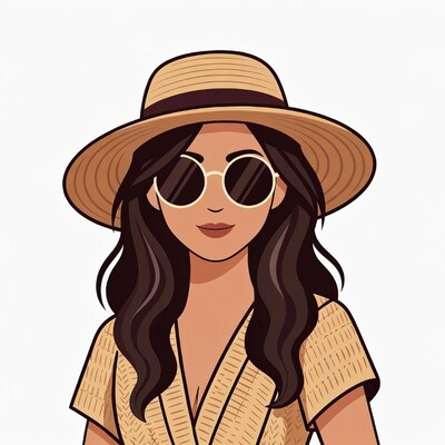 Woman in straw hat and sunglasses