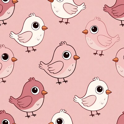 Cute Pink Birds Seamless Pattern