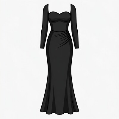 Black Long Sleeve Gown Illustration