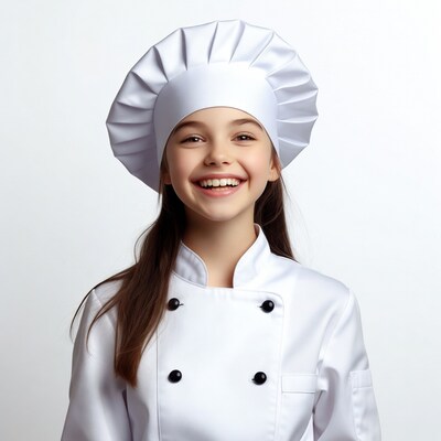 Girl wearing chef uniform smiling