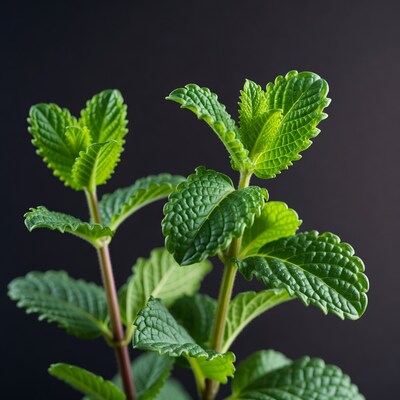 Fresh Mint Leaves on Black Background