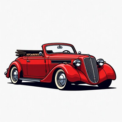 Red Vintage Convertible Car Illustration