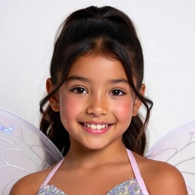 Girl in fairy wings smiling
