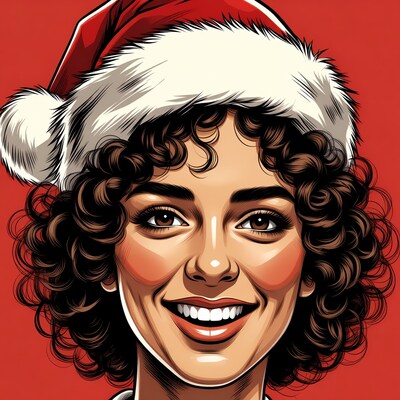 Smiling Woman in Santa Hat Illustration
