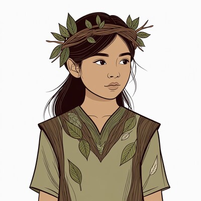 Asian girl with leaf wreath