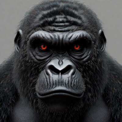Angry Gorilla Closeup with Red Eyes