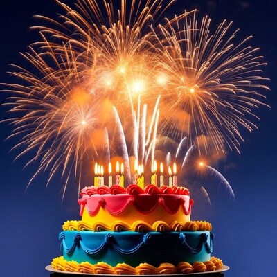 Birthday cake with fireworks