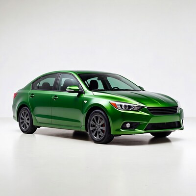 Green sedan car on white background