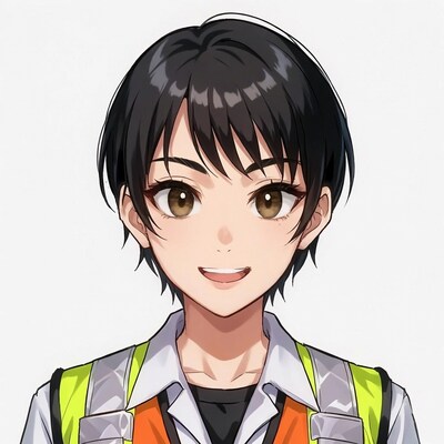 Anime girl in safety vest smiling