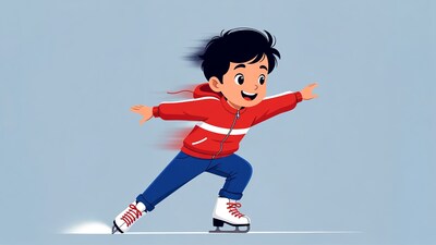 Boy ice skating fast