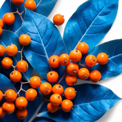 Orange Berries on Blue Leaves