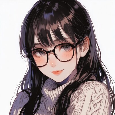 Anime girl with glasses smiling