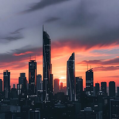Skyscrapers at Sunset Silhouette