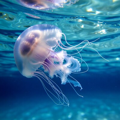 Purple jellyfish swimming underwater