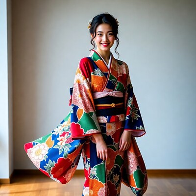 Asian woman in colorful kimono