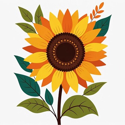 Sunflower illustration with leaves