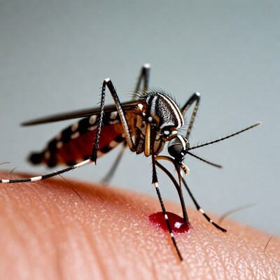 Mosquito biting human skin