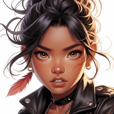 Portrait of woman with feather earring