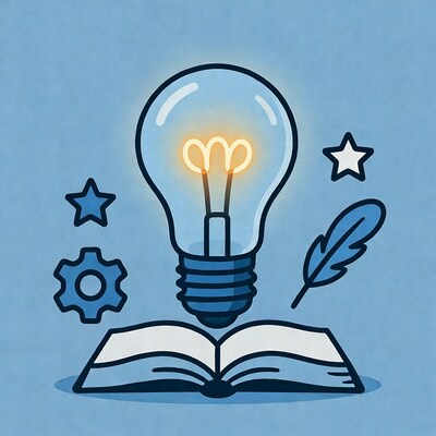 Lightbulb over open book illustration