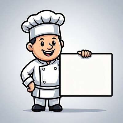 Cartoon chef holding blank sign