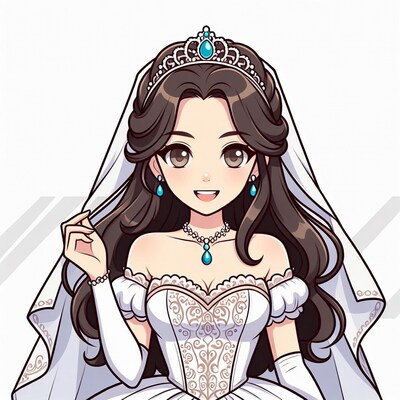 Anime bride in white wedding dress