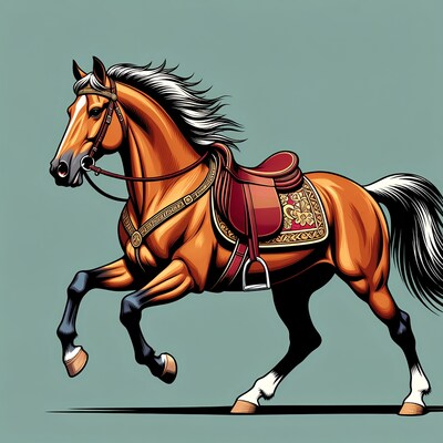 Galloping horse with ornate saddle