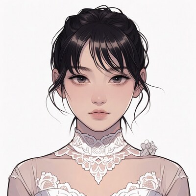 Asian woman in lace dress illustration