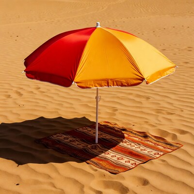 Red Yellow Umbrella on Desert Sand