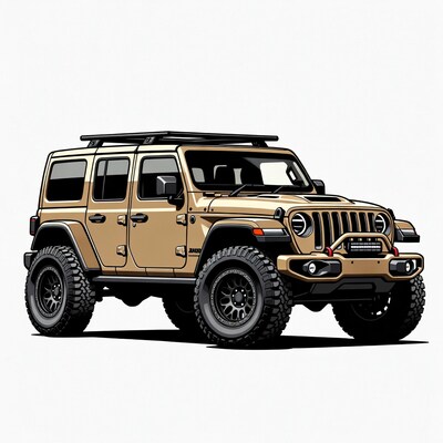 Tan Jeep Wrangler Rubicon illustration