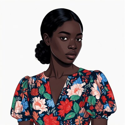 African-American woman in floral dress illustration