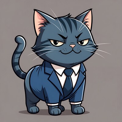 Cartoon cat in blue suit