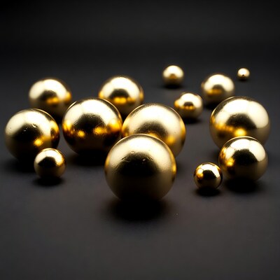 Shiny gold spheres on black background