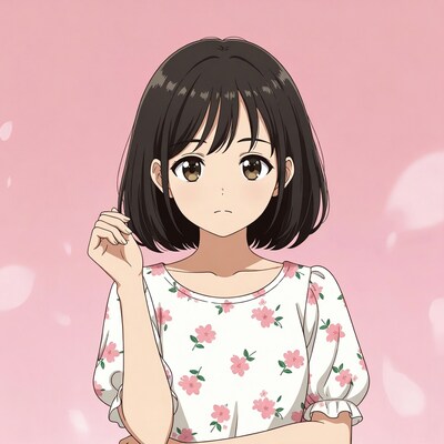 Anime girl thinking with hand on chin