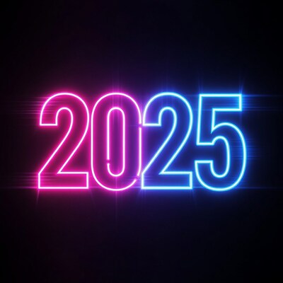 Neon 2025 on Black Background