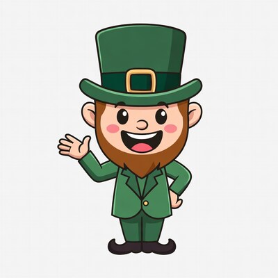 Cartoon Leprechaun Waving Happily