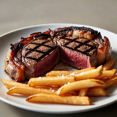 Medium Rare Ribeye Steak with Fries