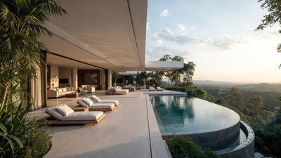 Infinity Pool Overlooking Tropical Mountains