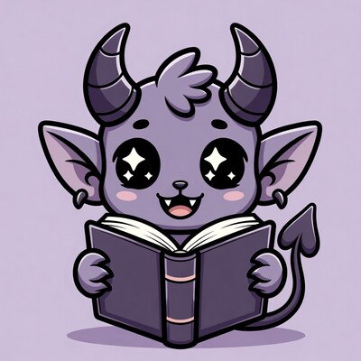 Cute demon reading book