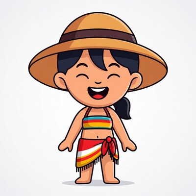 Asian girl in bikini and straw hat